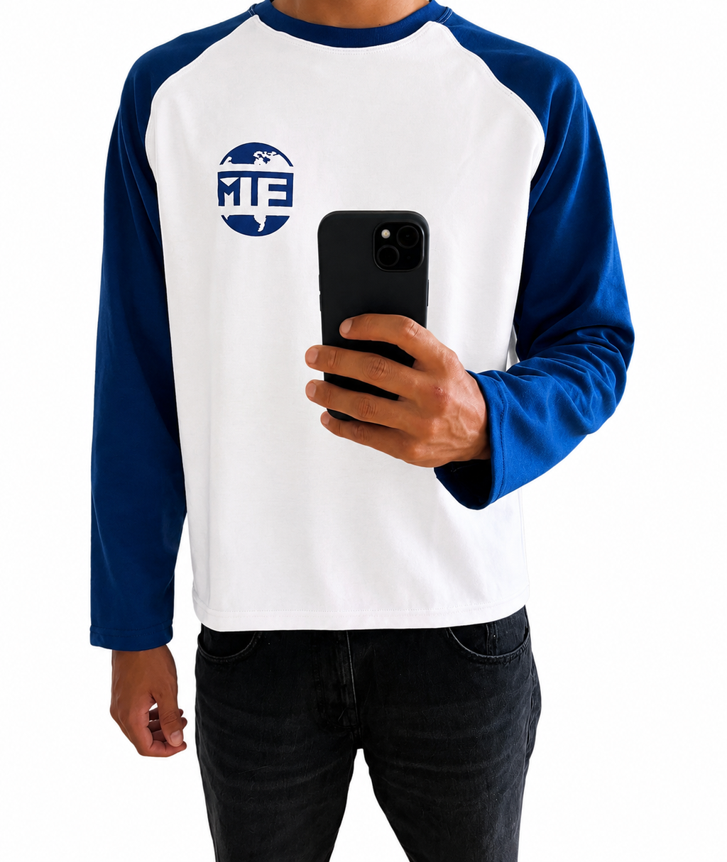 Dark blue and white long sleeve