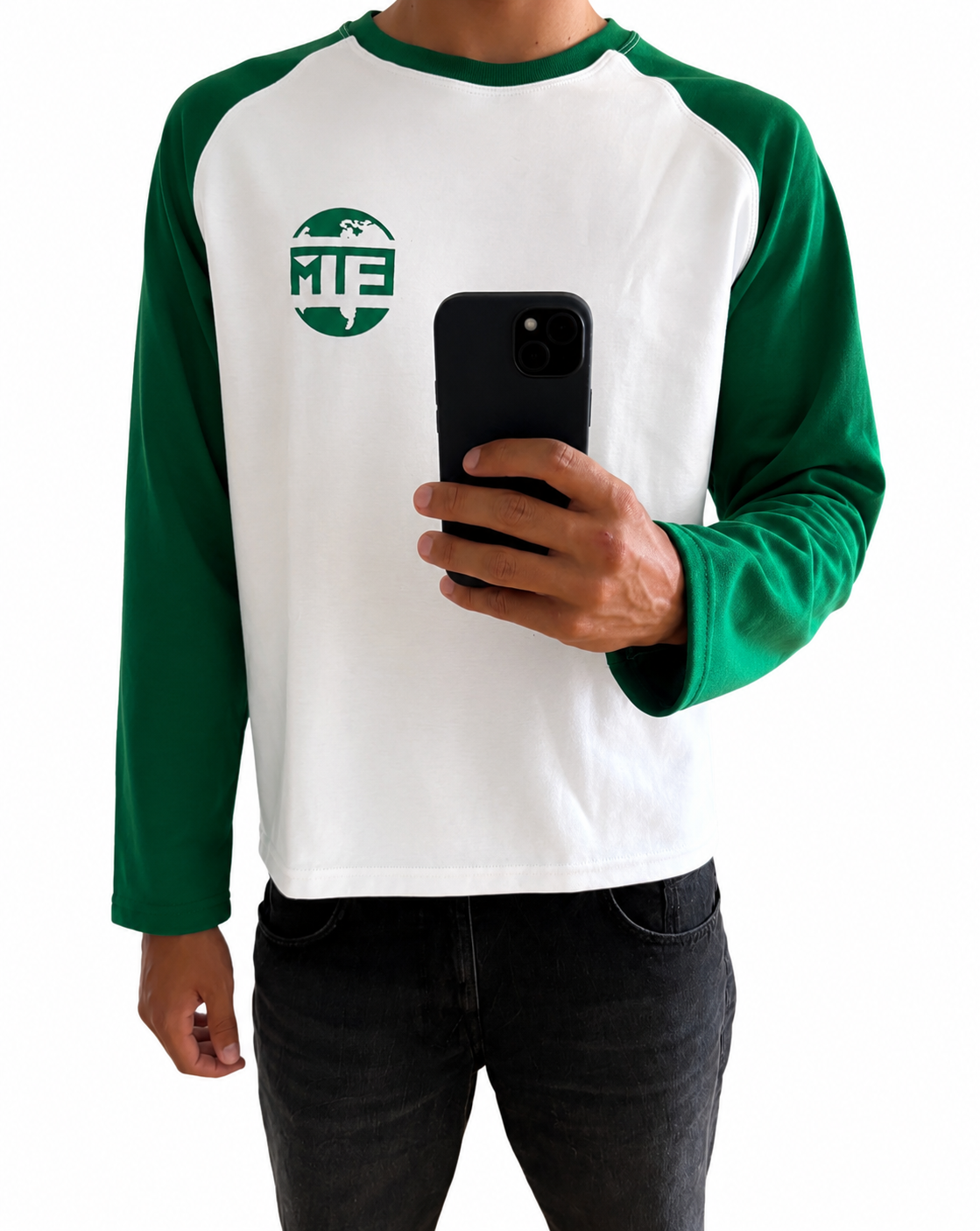 Green and white long sleeve