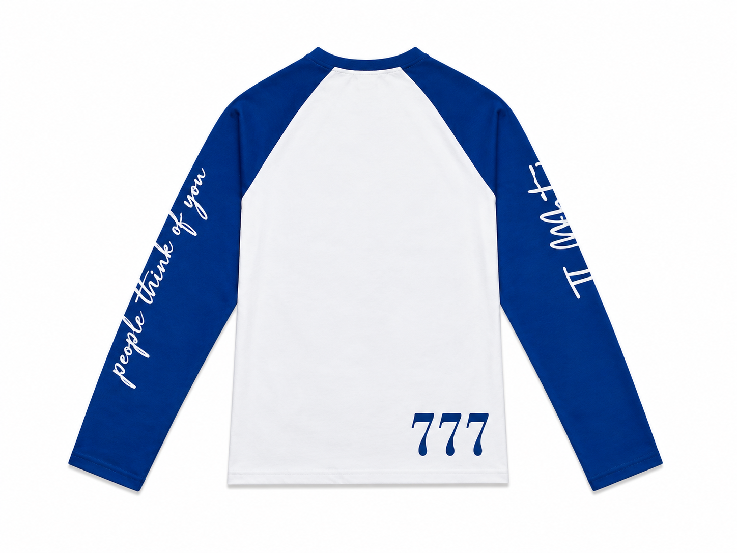 Dark blue and white long sleeve with writing