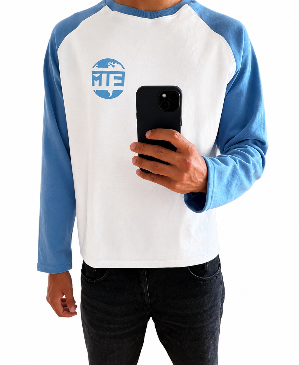 Baby blue and white long sleeve