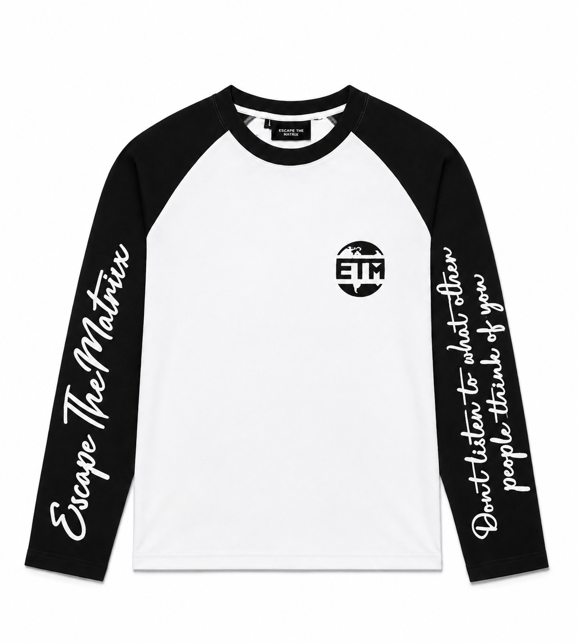 Black and white long sleeve with writing