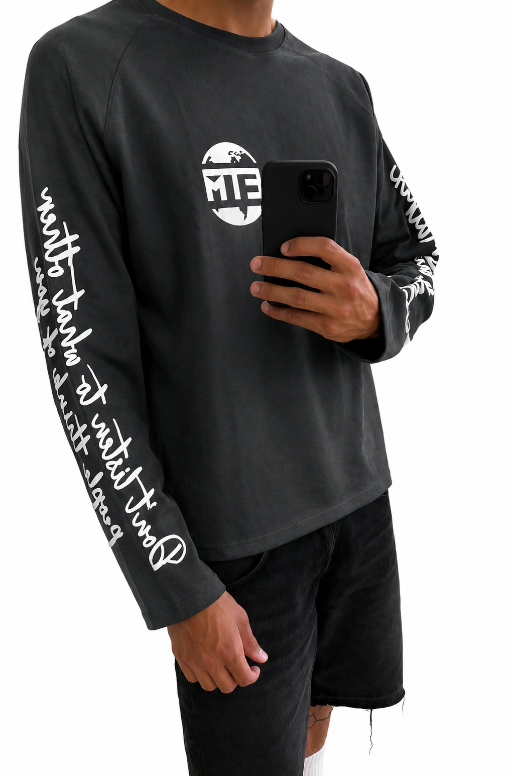 White on dark grey long sleeve