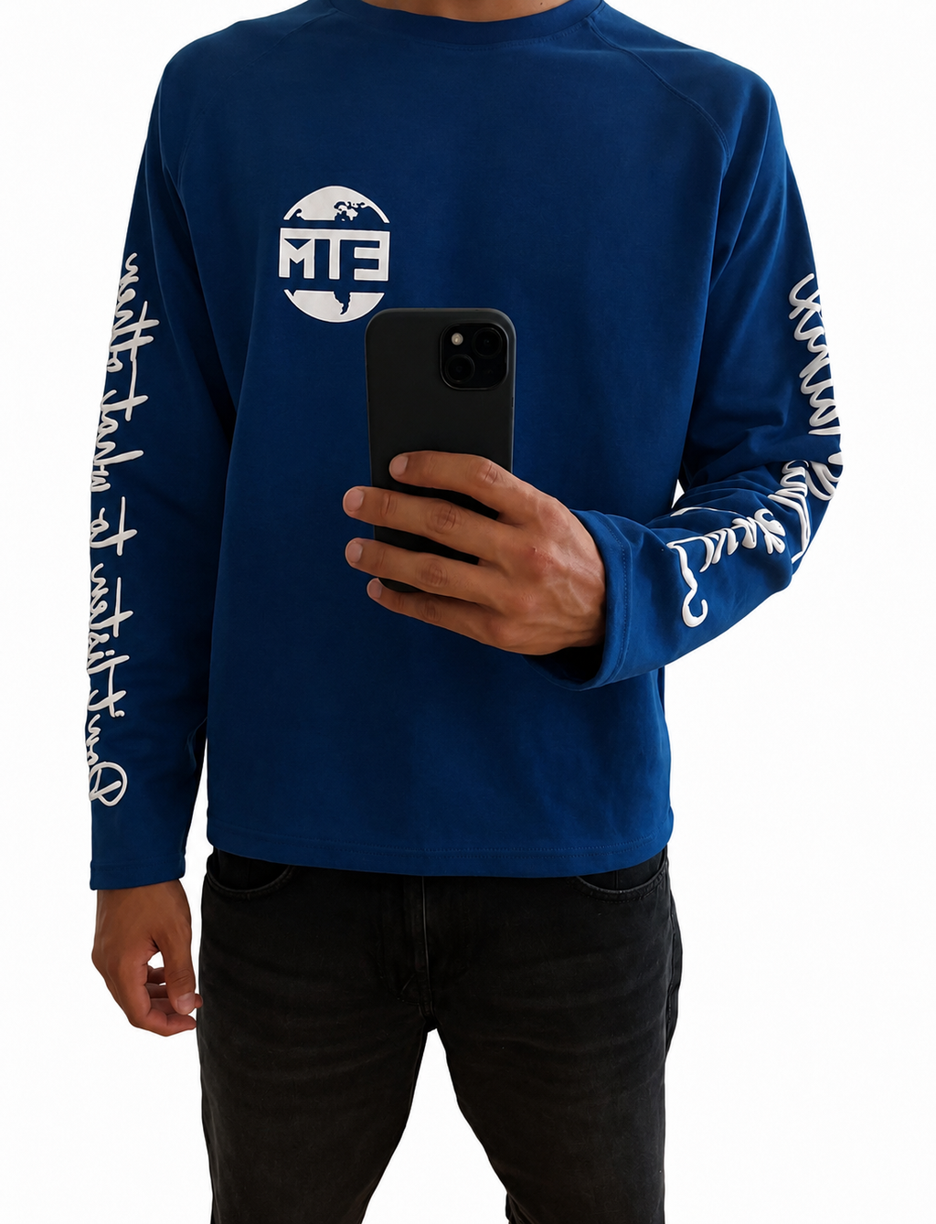 White on dark blue long sleeve