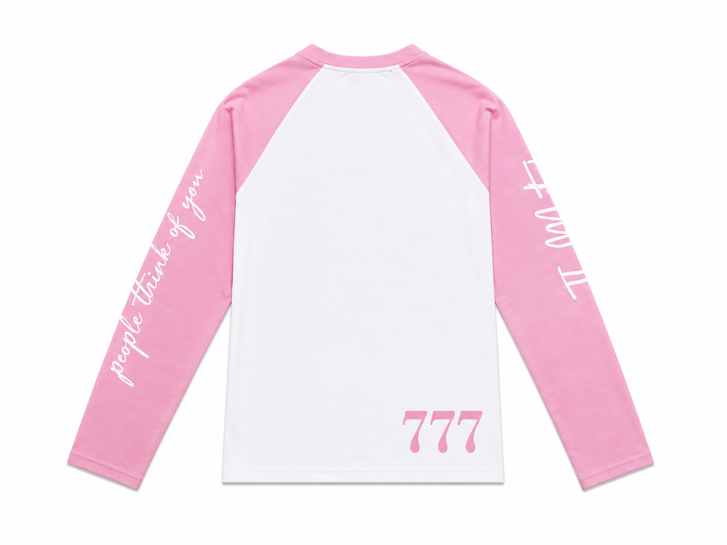 Pink and white long sleeve with writing