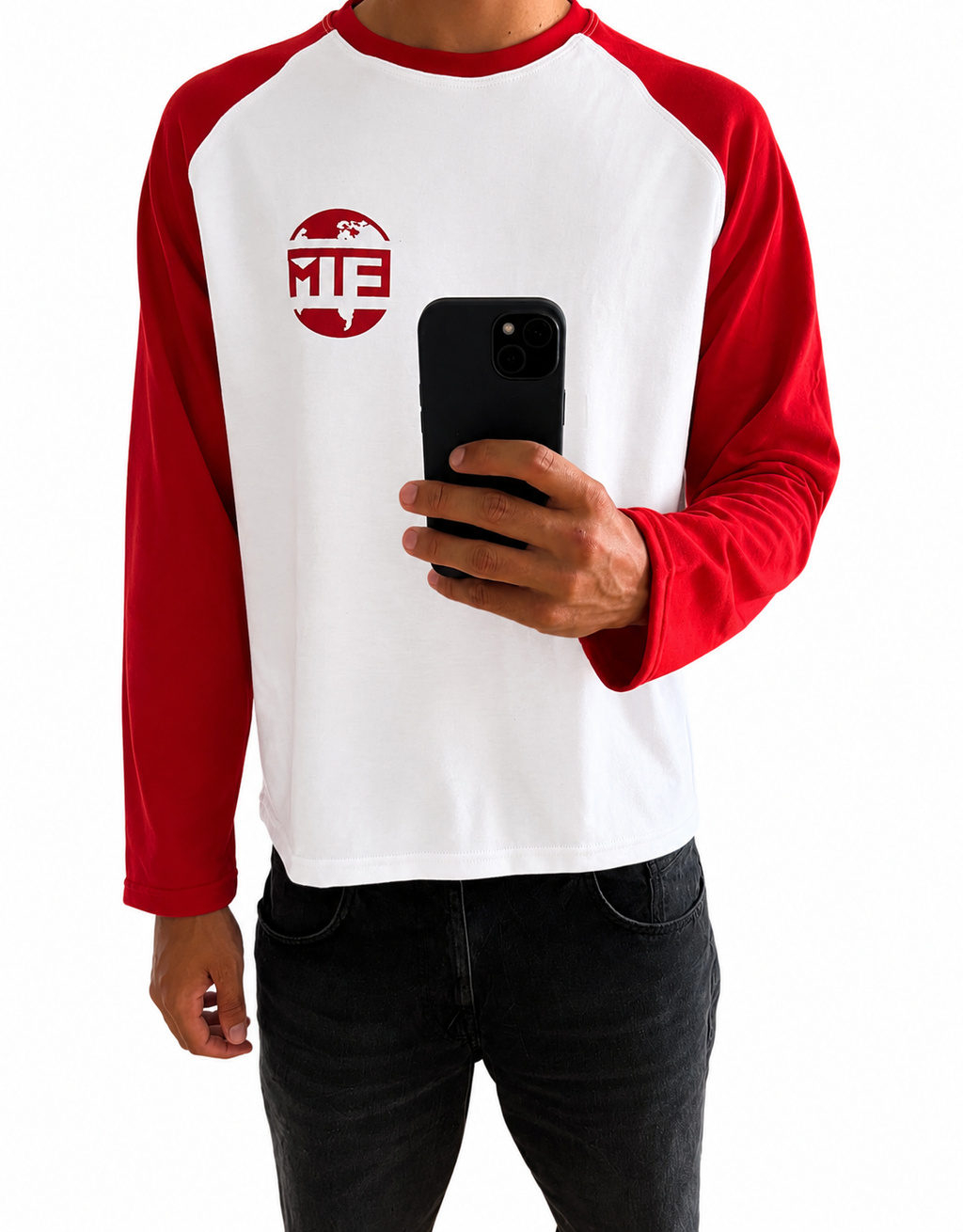 Red and white long sleeve