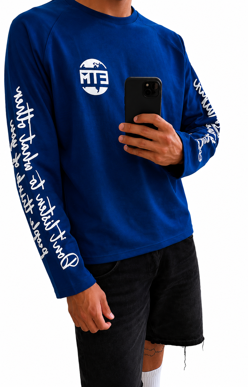 White on dark blue long sleeve