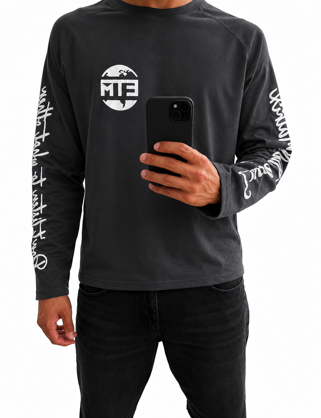 White on dark grey long sleeve